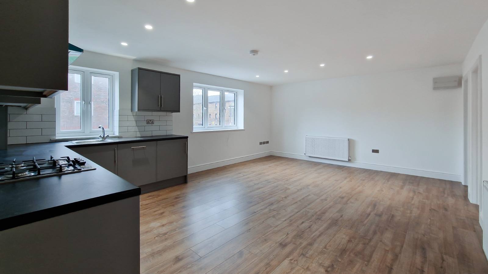 Finished open-plan kitchen and living room